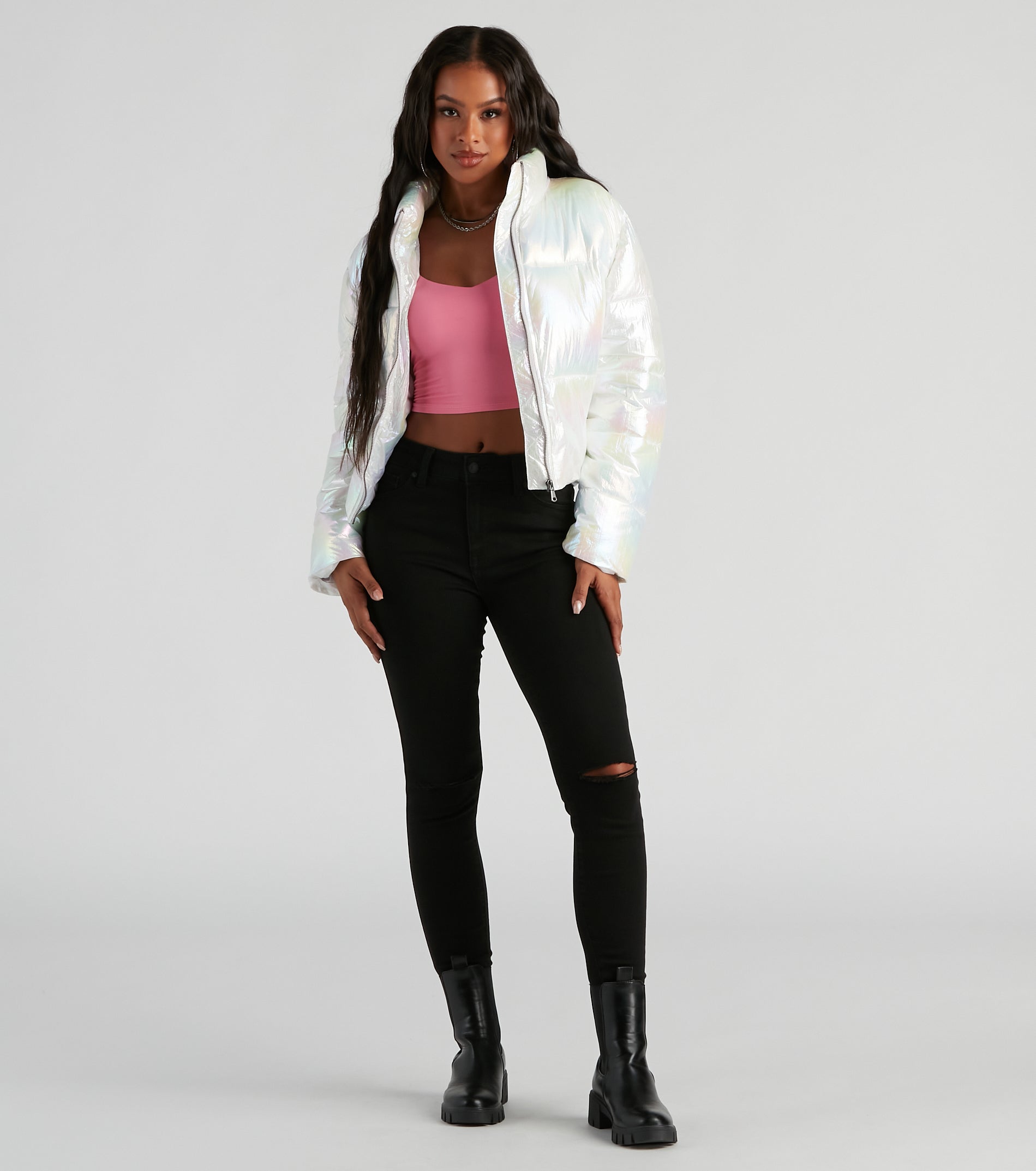 Chromatic Babe Crop Puffer Jacket