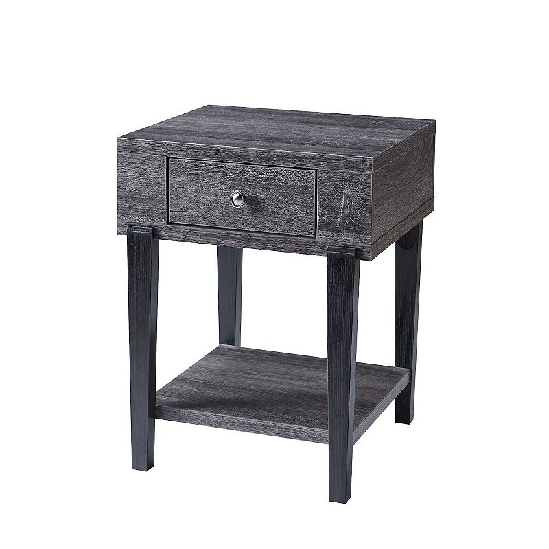 FC Design Distressed Grey and Black End Table with 2 Tier Display and Drawer