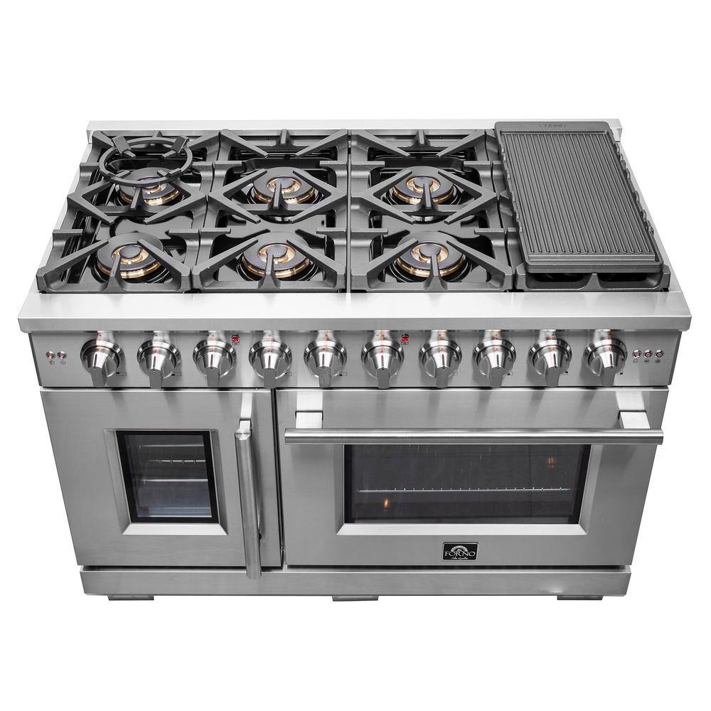 Forno Capriasca 48 in. Freestanding French Door Double Oven Dual Fuel Range 8 Burner Stainless Steel FFSGS6460-48