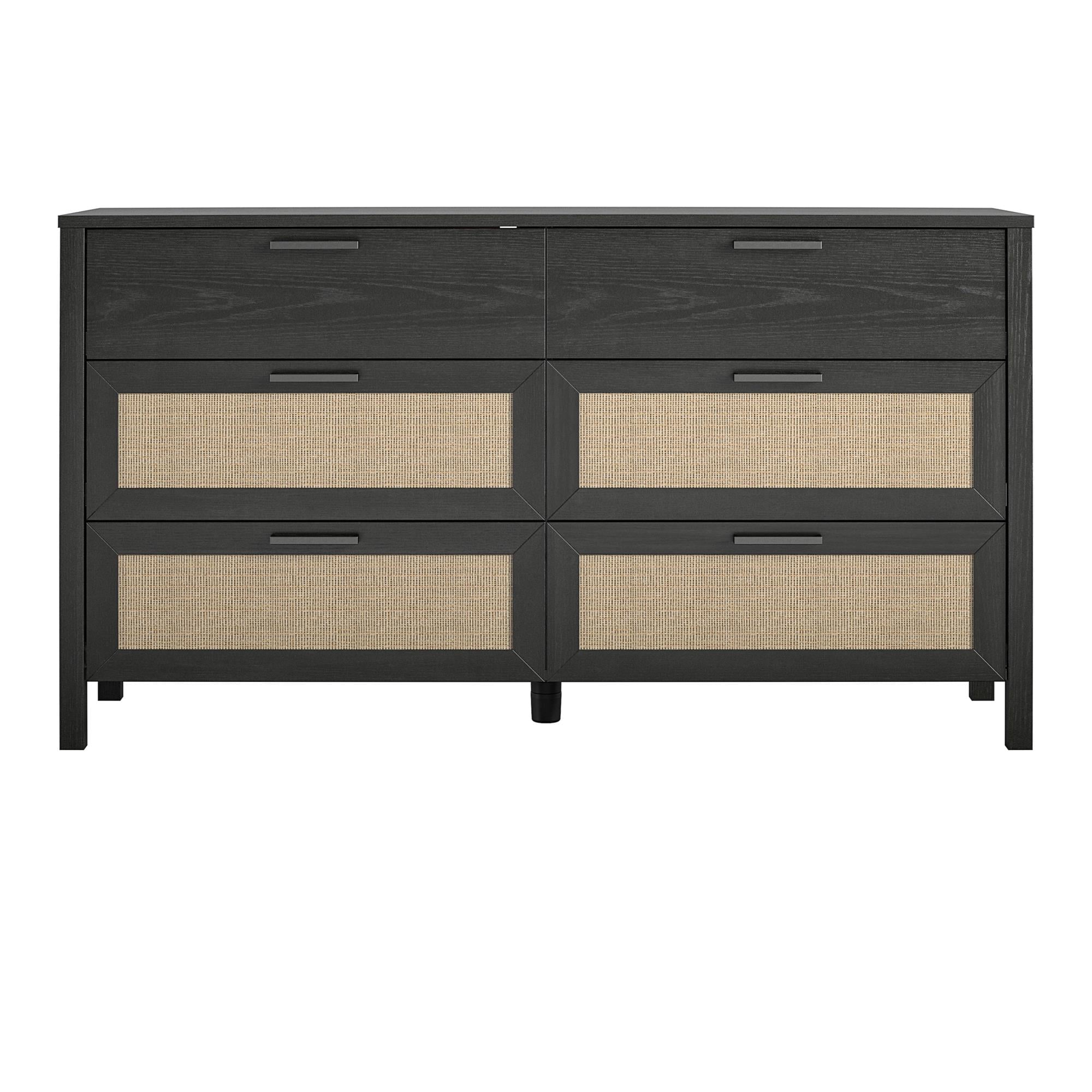 Queer Eye Wimberly 6 Drawer Dresser, Black Oak with Faux Rattan