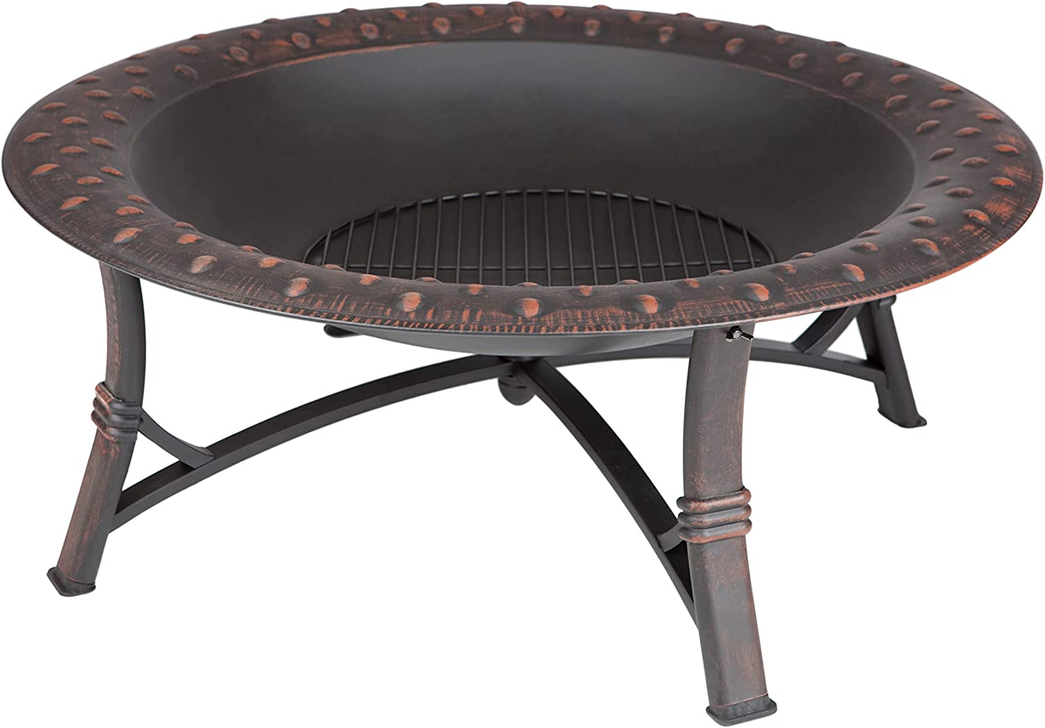 Fire Sense 60857 Fire Pit Roman Brushed Painted Steel Legs Wood Burning Lightweight Portable Patio Outdoor Firepit Backyard Fireplace Included Screen Lift Tool - 35