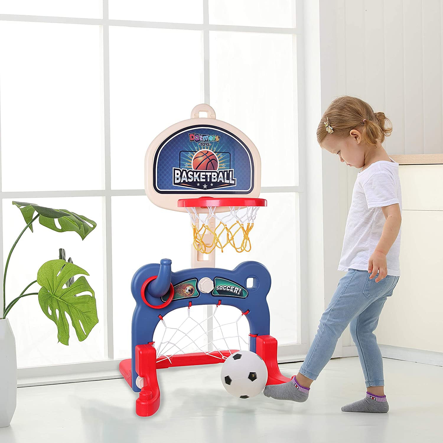 3-in-1 Kids Sports Center: Basketball Hoop， Soccer Goal， Ring Toss Playset - Indoor and Outdoor Activity Center for Toddlers - Toys for Active Kids