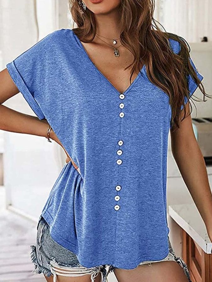 Loose V-Neck Short Sleeve T-Shirt