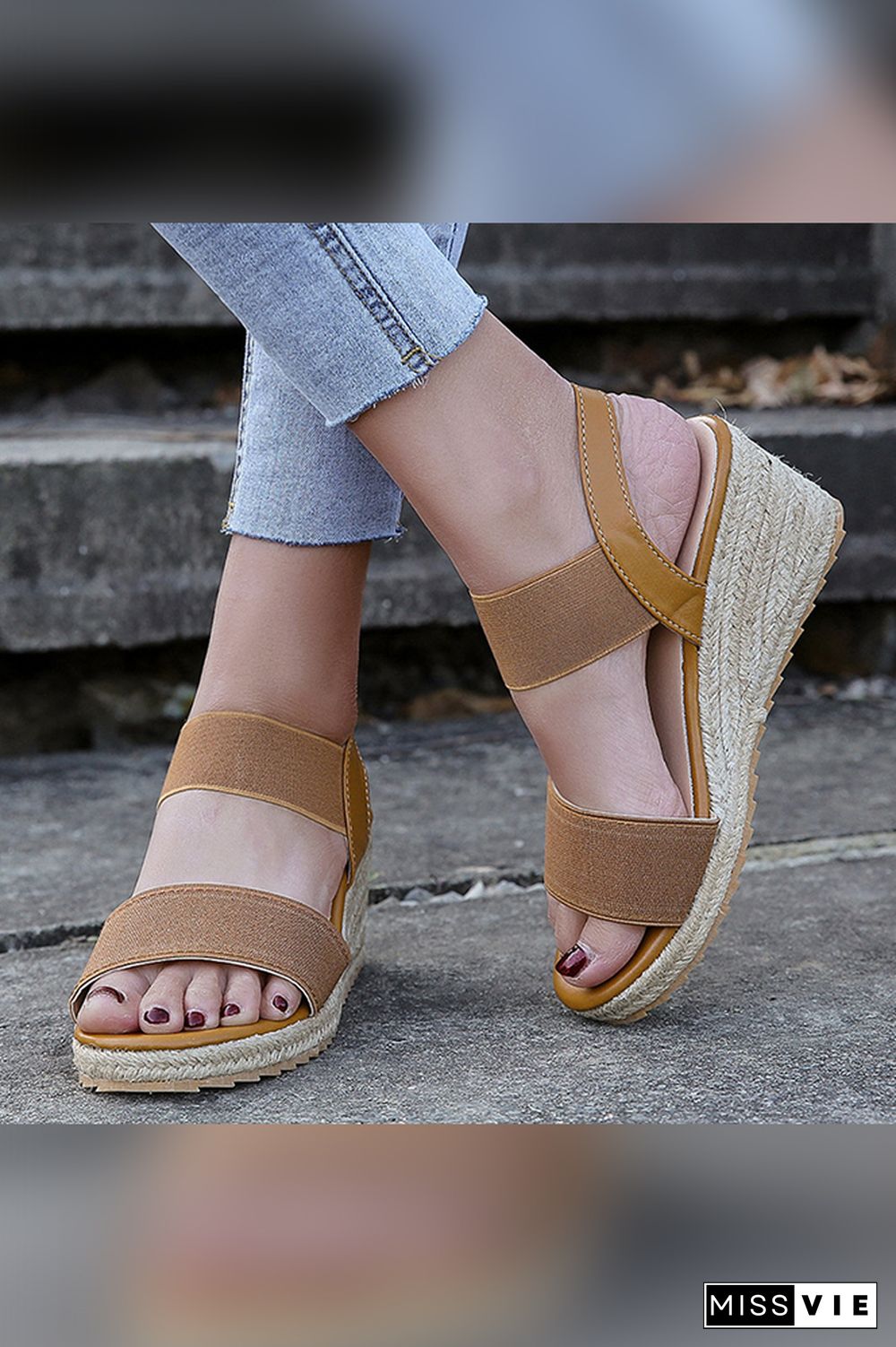 Straw And Nylon Strap High Wedge Sandals Wholesale