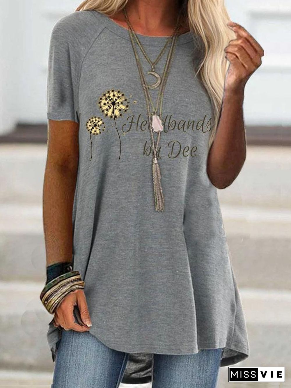 Women's Short Sleeved Floral Print T-shirt