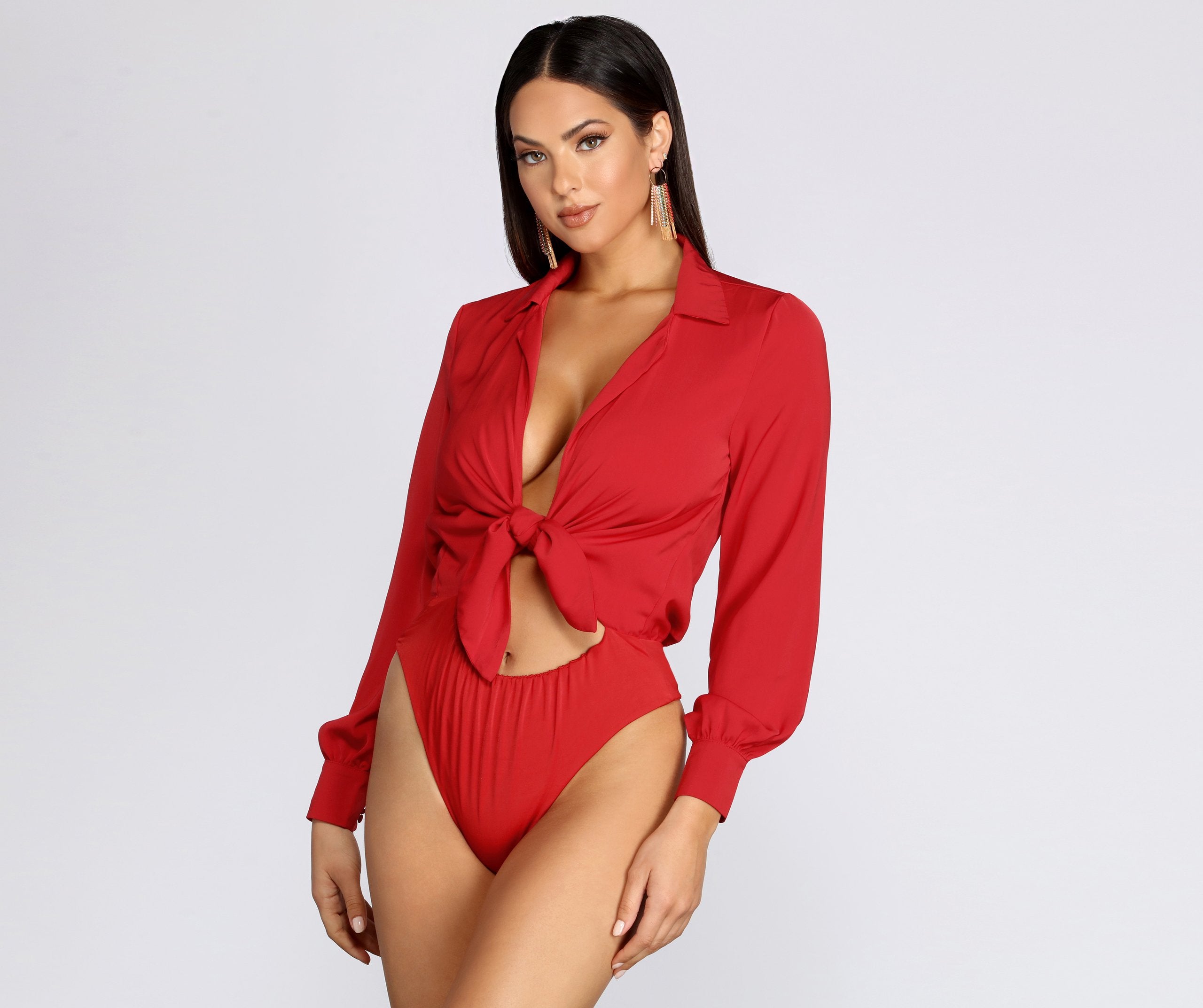 Collared Tie Front Bodysuit