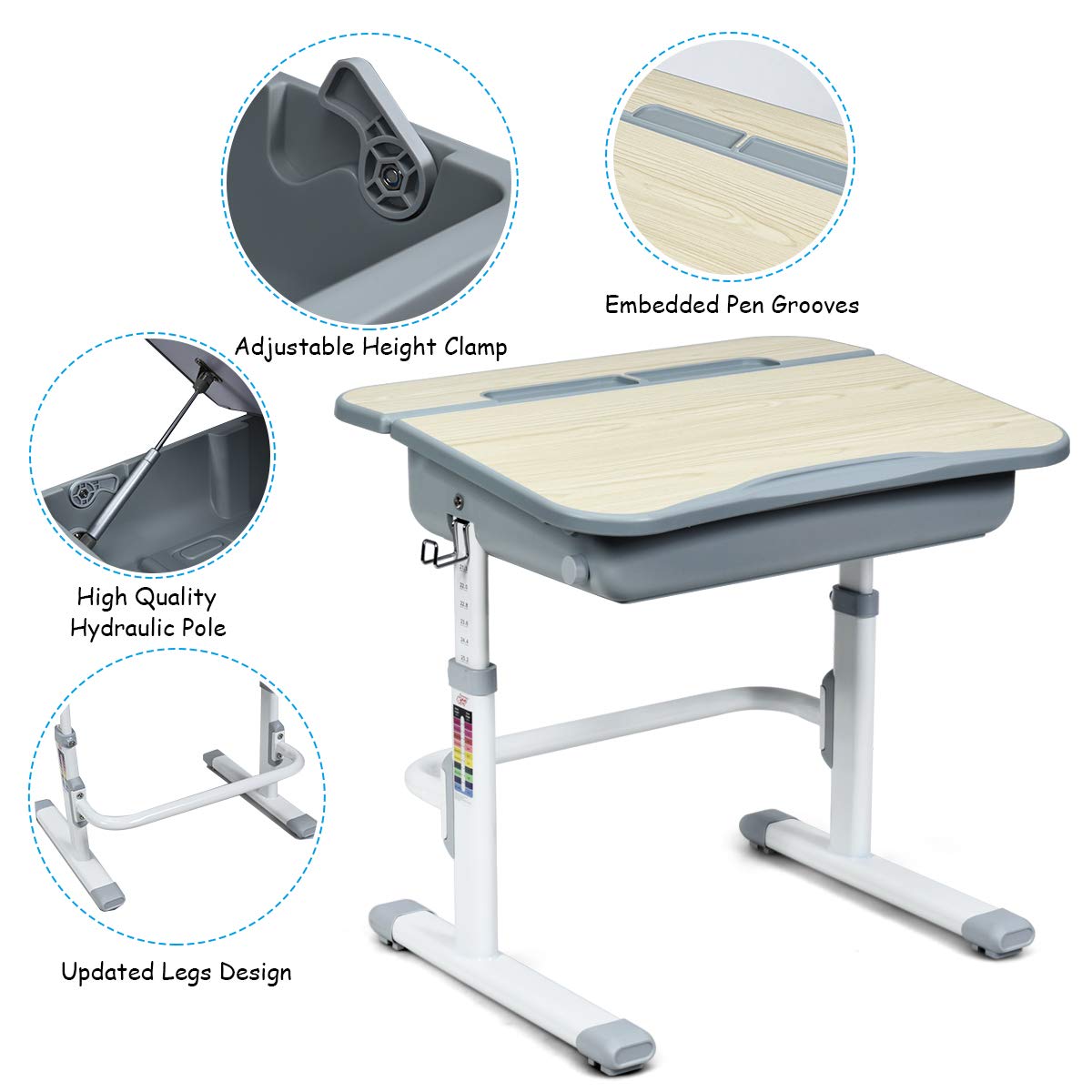 Baby Joy Kids Desk and Chair Set, Height Adjustable, Children's Study Table with Large Storage Space