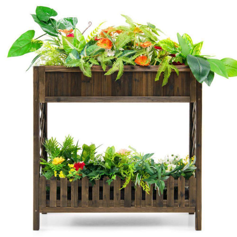 Alpulon 2-Tier Elevated Wood Planter Box Raised Garden Bed ZMWV379