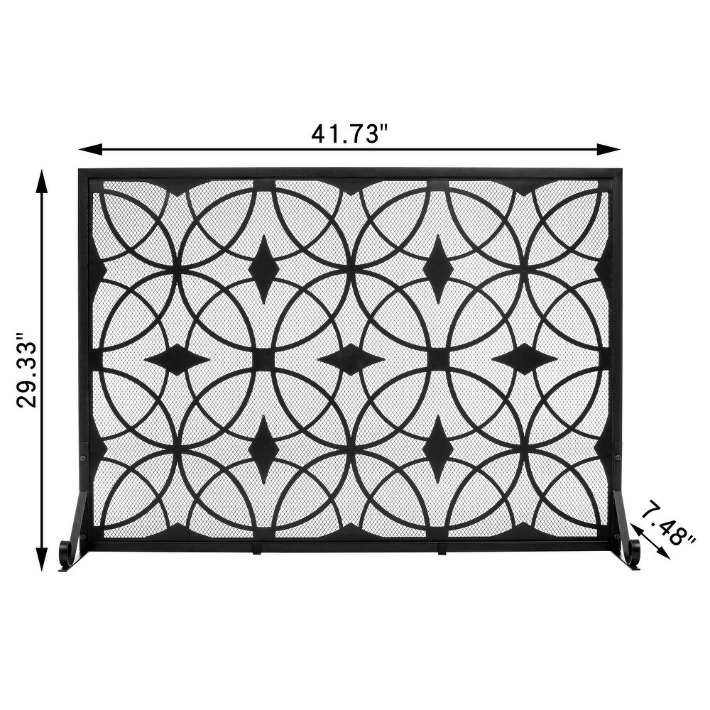 Modern Single Panel Black Unique Pattern Iron Fireplace Screen    41.73'' x 12.20'' x 29.33''