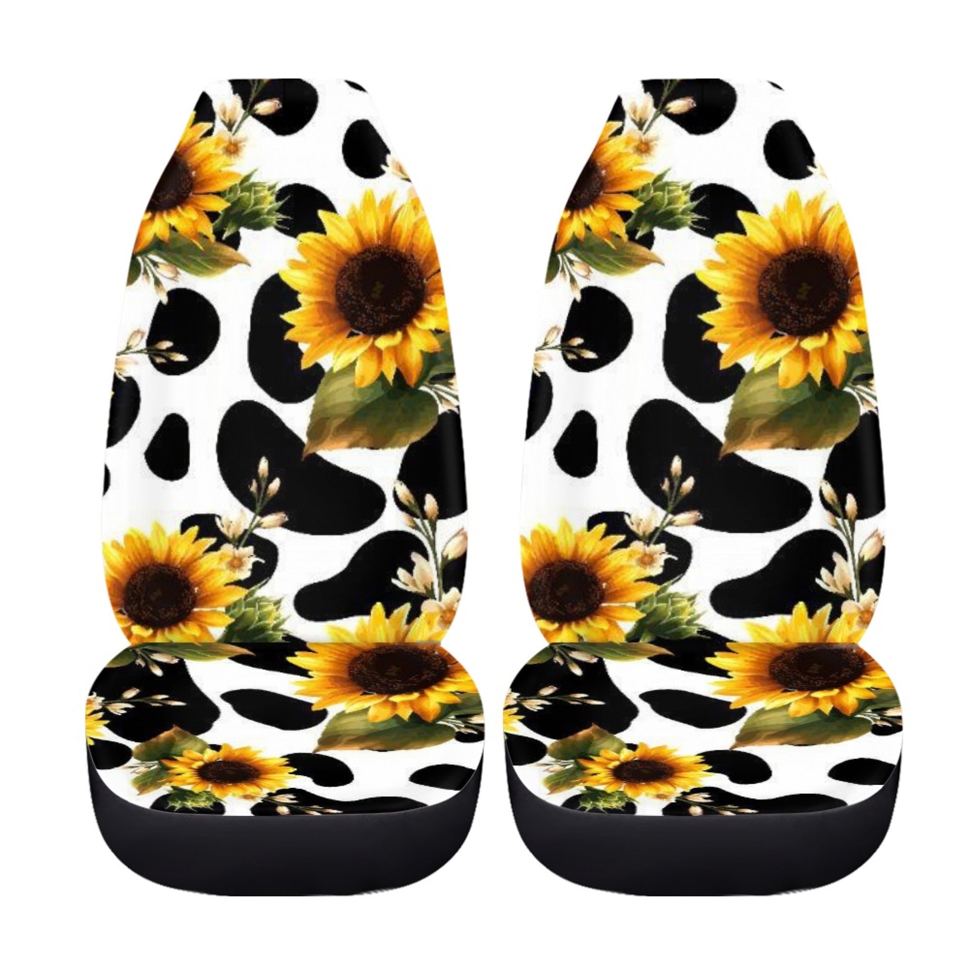 Diaonm Car Seat Covers Sunflower Cow Design Black Decorative Set of 2 Auto Accessories Protectors Car Decor Universal Fit for Car Truck SUV