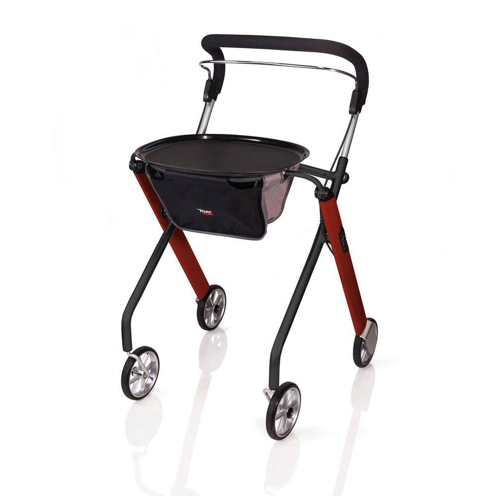 Stander Trust Care Let's Go 4-Wheel Indoor Rollator Rolling Walker with Tray and Basket in Red 4500-RD