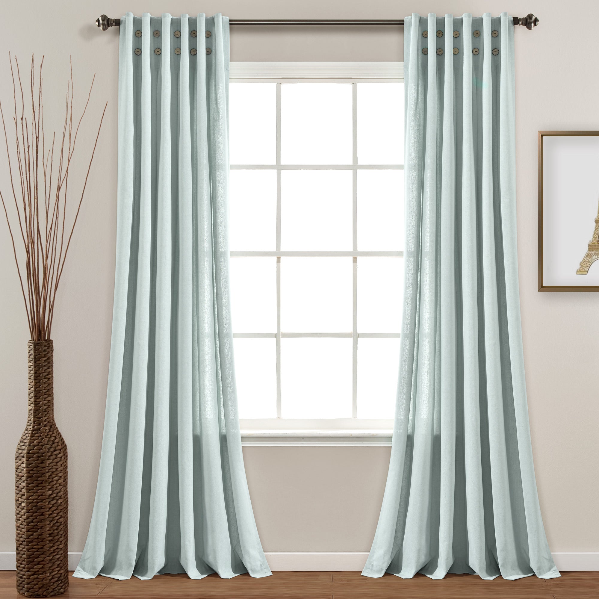 Linen Button Pinched Pleat Window Curtain Panel