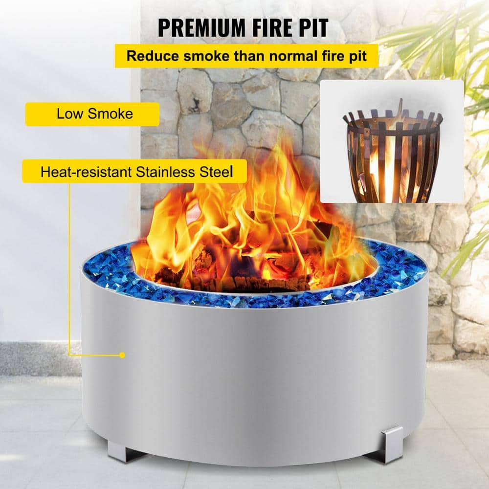 VEVOR Stove Bonfire 26.7 in. Dia Stainless Steel Smokeless Fire Pit Double Wall Design Smokeless Fire Bowl for Picnic Camping YTSYXBXGH28.5DUD9V0