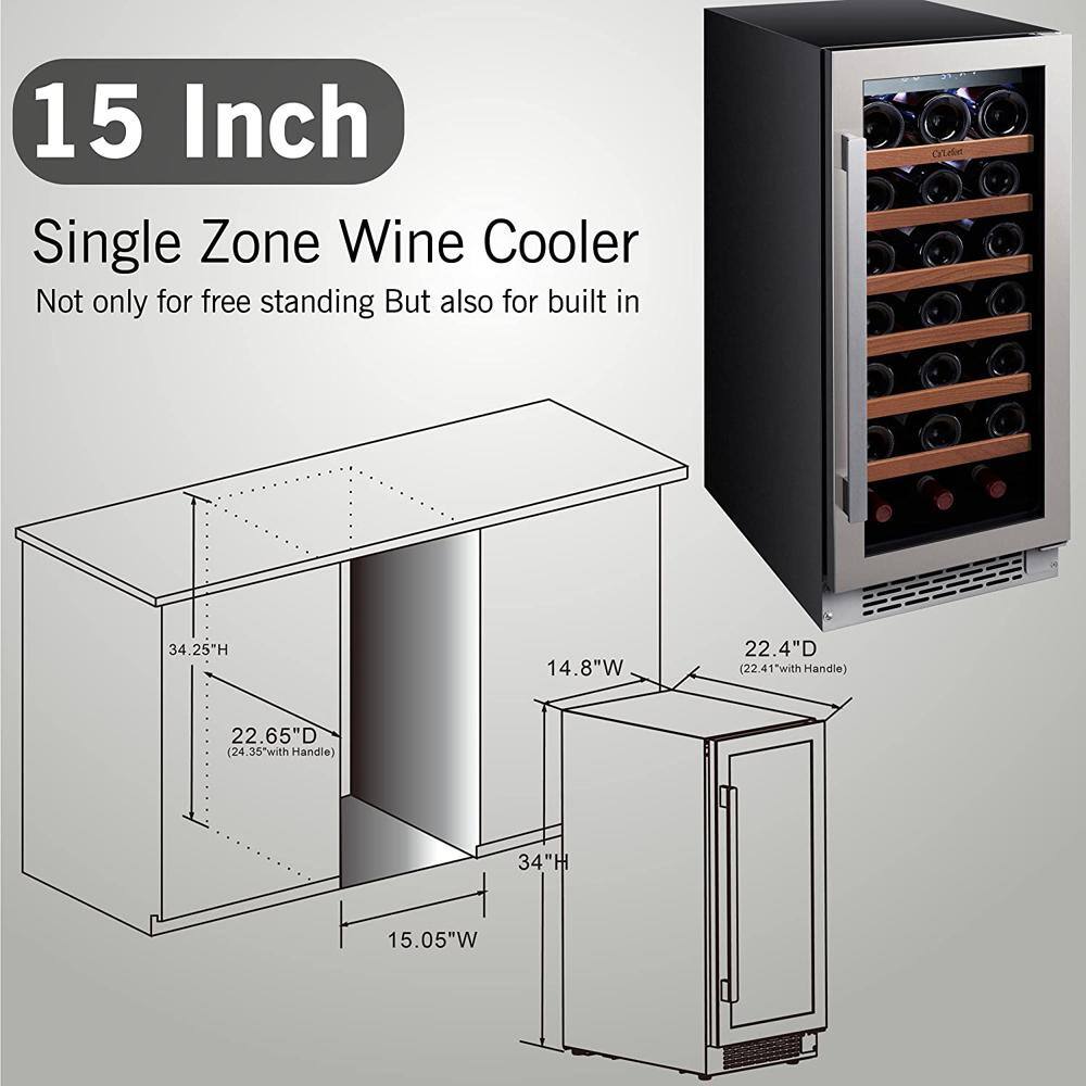 Ca'Lefort 15 in. Single Zone 33-Bottles Built-In Wine Cooler Refrigerator Fast Cooling Compressor Fridge Frost-Free Touch Panel CLF-WS15-HD