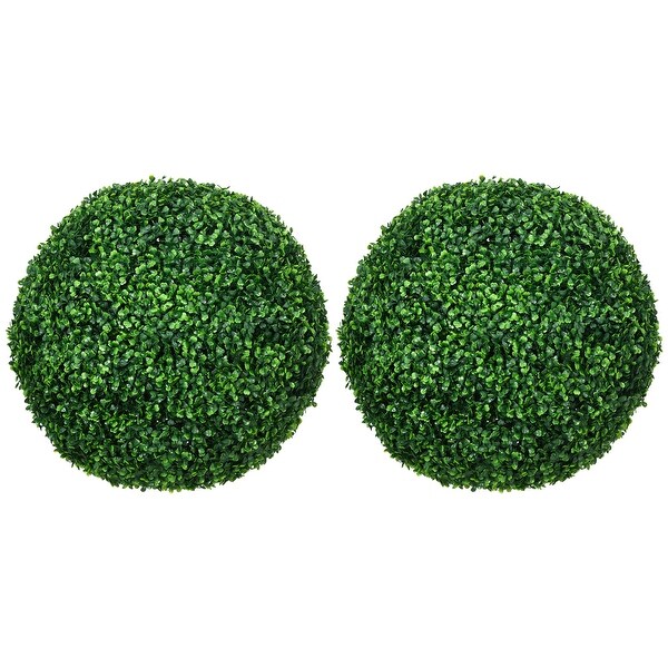 HOMCOM Set of 2 19.75 Inch Artificial Ball Boxwood Topiary Trees Balls，Indoor Outdoor Fake Plants for Home