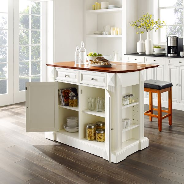 Coventry Drop Leaf Top Kitchen Island W/Uph Square Stools