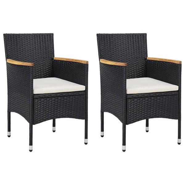 3 Piece Garden Dining Set Black Poly Rattan and Acacia Wood -  - 35105814