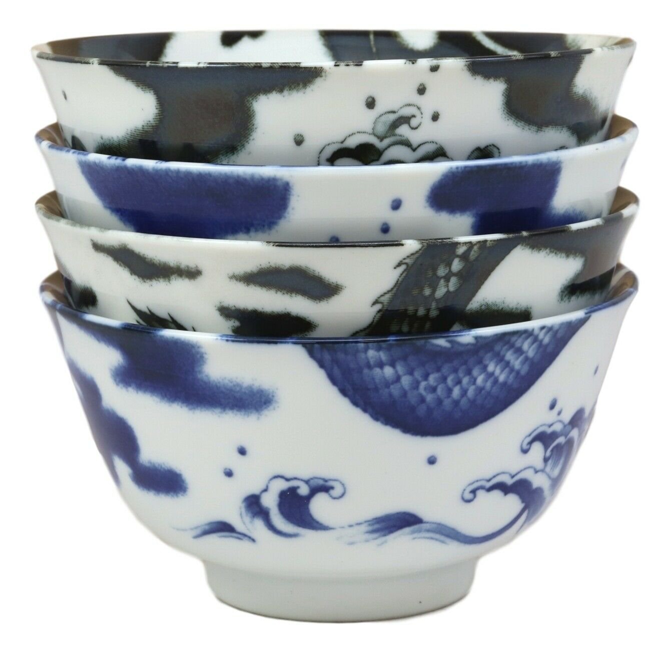 1 Blue And Black Oriental Dragons Ceramic Bowls Pack Of 4 Soup Bowl EBR02