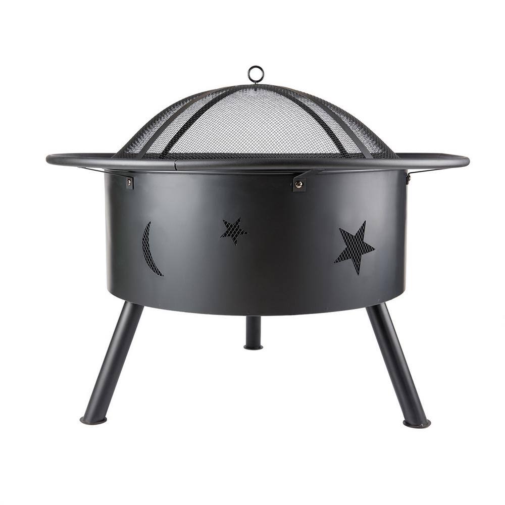 Afoxsos 32.08 in. W x 26.38 in. H Outdoor Powder Coated Iron Fire Pit with Barbecue Rack Cooking Grate and Fire Poker Round HDMX827