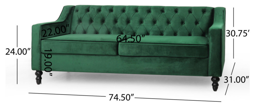 Jameer Modern Glam Tufted Velvet 3 Seater Sofa   Traditional   Sofas   by GDFStudio  Houzz