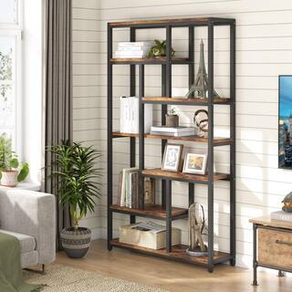 BYBLIGHT Eulas 79 in. Rustic Brown 10-Shelf Etagere Bookcase with Open Shelves 7-Tier Extra Tall Bookshelf for Home Office BB-U20-XL