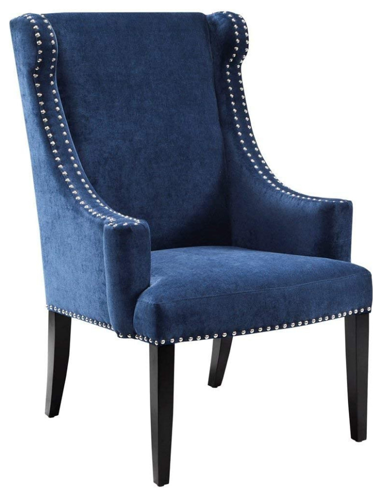 Classic Accent Chair  Blue Navy Faux Velvet Upholstered Seat  ampSilver Nailhead   Transitional   Armchairs And Accent Chairs   by Decorn  Houzz