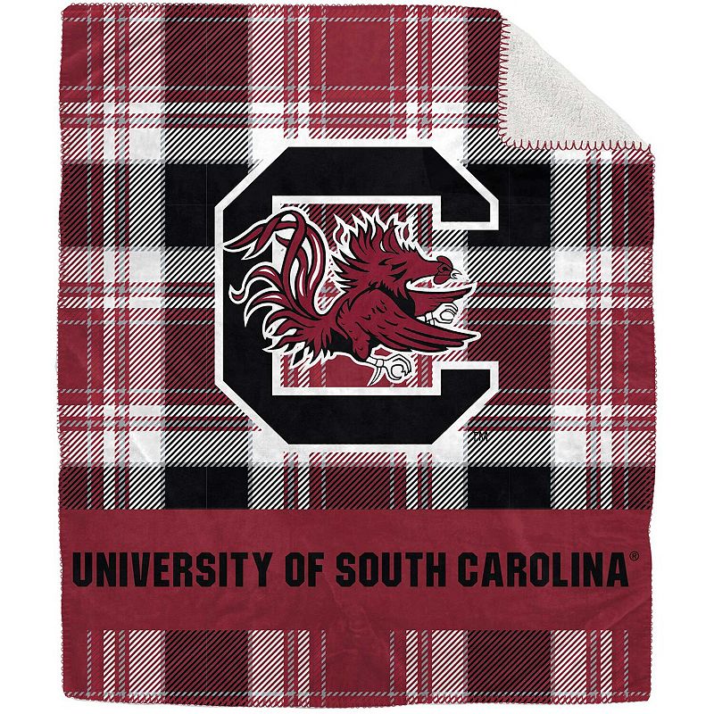 Pegasus South Carolina Gamecocks 50 x 60 Plaid Flannel Sherpa Plush Blanket