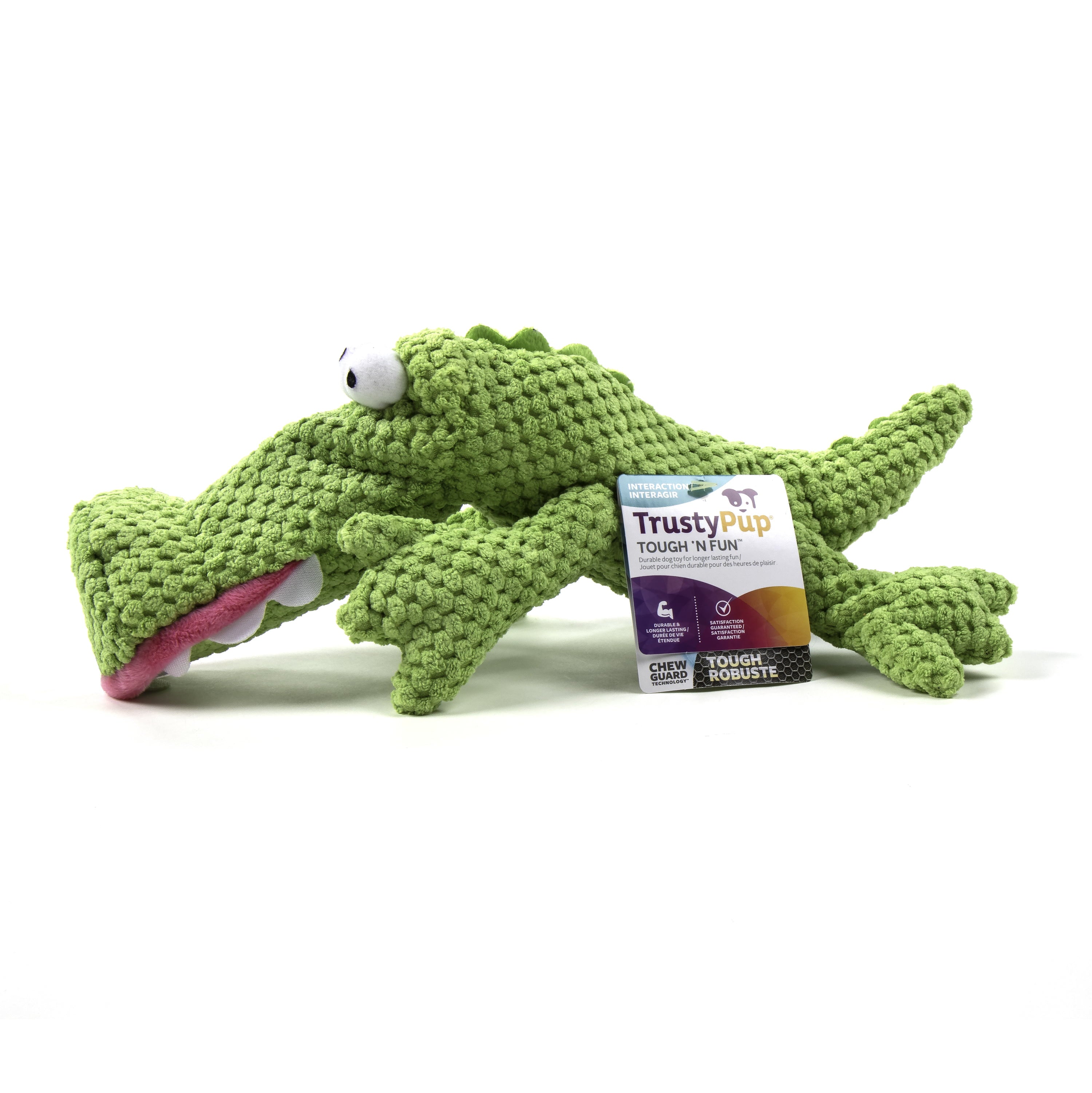 TrustyPup Gators Checker Dog Toy Soft and Durable Plush， Chew Resistant and Reinforced Seams， Large