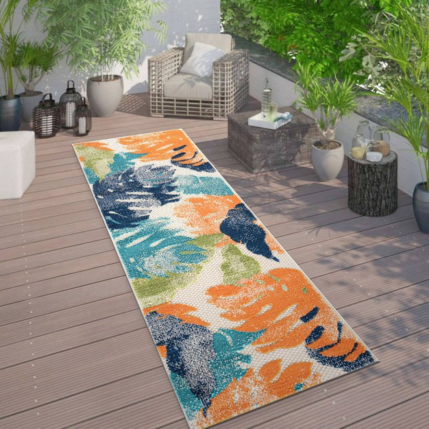 World Rug Gallery Arles Palm Floral Leaves Indoor outdoor Area Rug