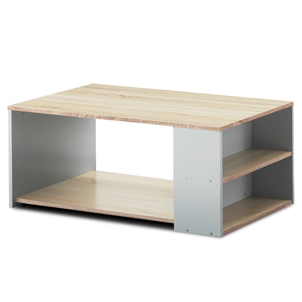 Coffee Table with 2 Storage Shelves Sofa Side Table with Stable Frame