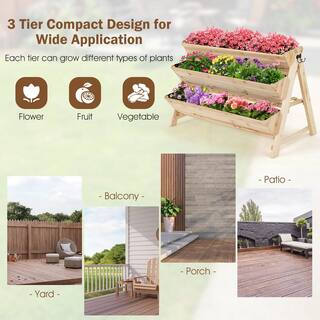 Costway 3 Tier Wooden Vertical Raised Garden Bed wStorage Shelf Side Hook  Liners TH10014