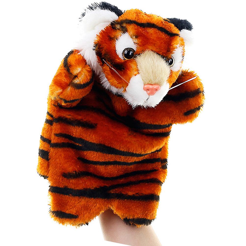 Tiger Toy Plush Hand Puppet Story Telling Props Role Play Accessory Party Favor Parent-child Interactive Doll For Little Girls (black + White)