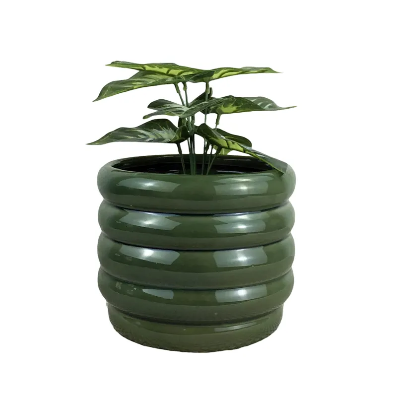 Home   Garden Dark Green Bonsai Ceramic Flower Pot with Drainage Holes Garden Supplies