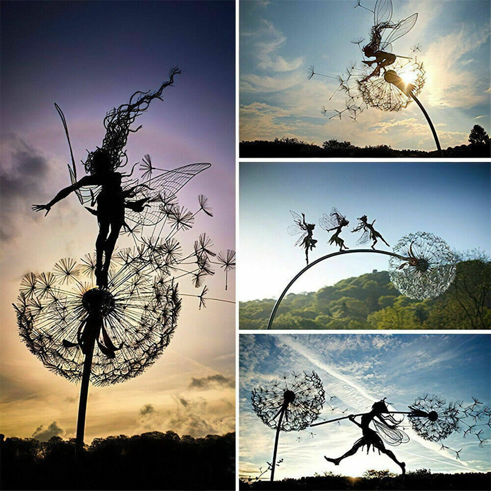 Fairies Dandelions Dance Together Ornament Garden Sculpture Decor Outdoor Statue