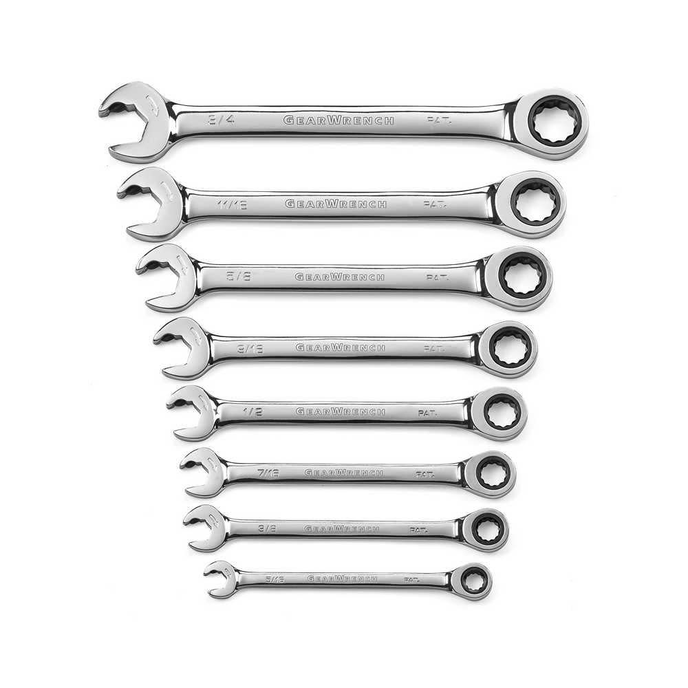 GEARWRENCH 8 Pc 12 Point Open End Ratcheting Combination SAE Wrench Set