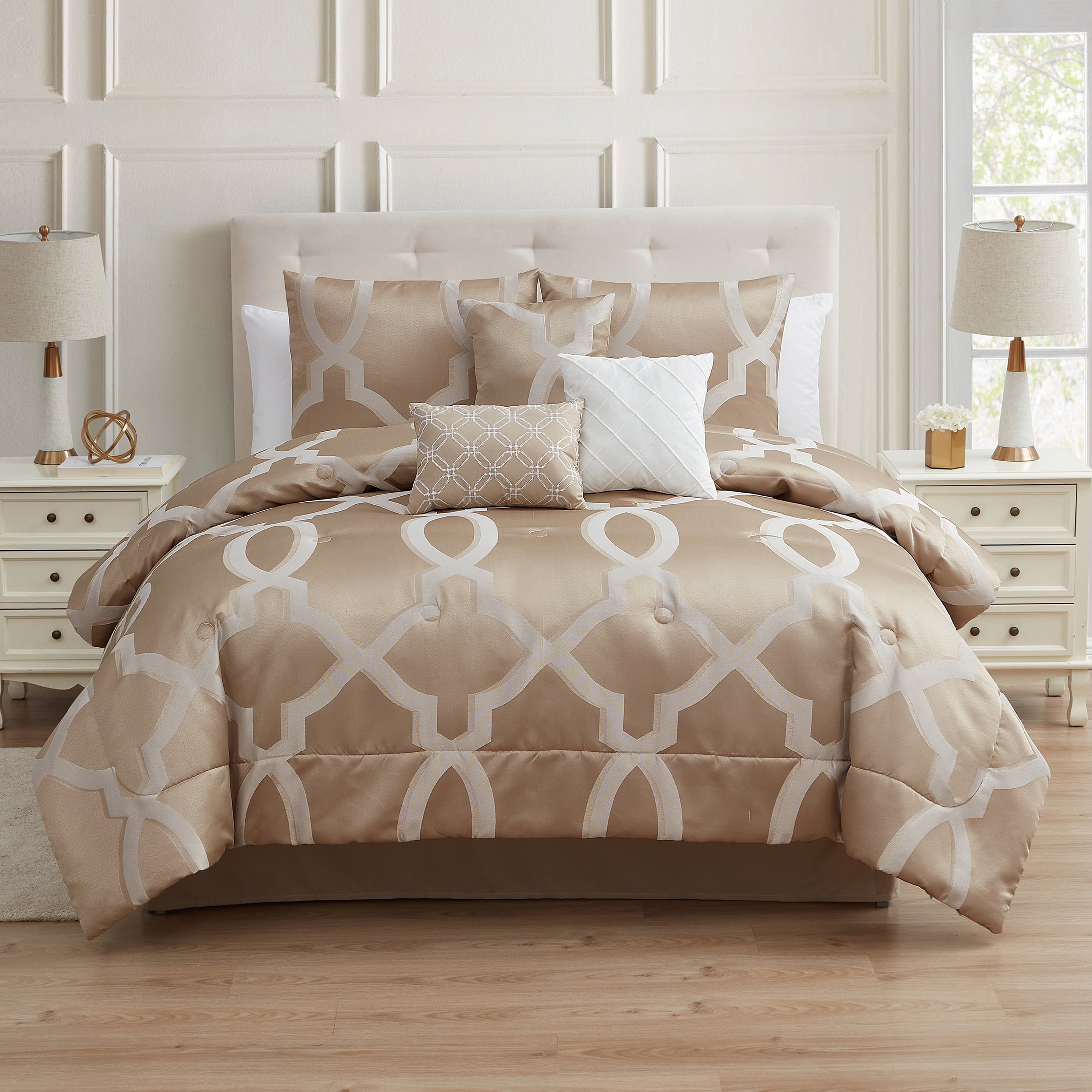 Mainstays Artemis 7-Piece Taupe Trellis Polyester Comforter Set， King