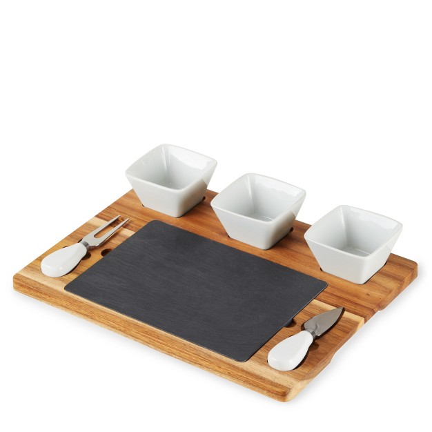 Twine Acacia amp Slate Cheese Board Set Charcuterie Board Bowls And Knives Slate Cheese Tray Wood Cheese Board 7 piece Set Of 1