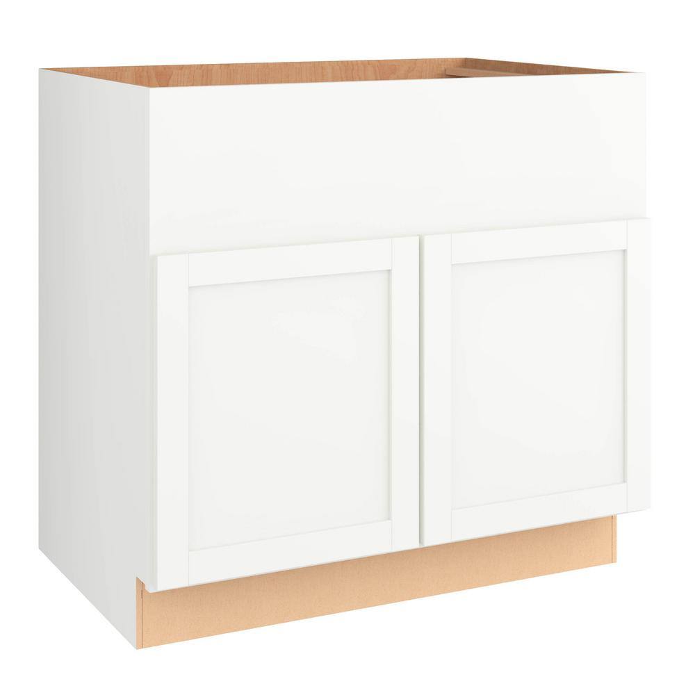 Hampton Bay Courtland Polar White Finish Shaker Stock Assembled Apron Front Sink Base Kitchen Cabinet 36 in. x 34.5 in. x 24 in. SBD36-CSW