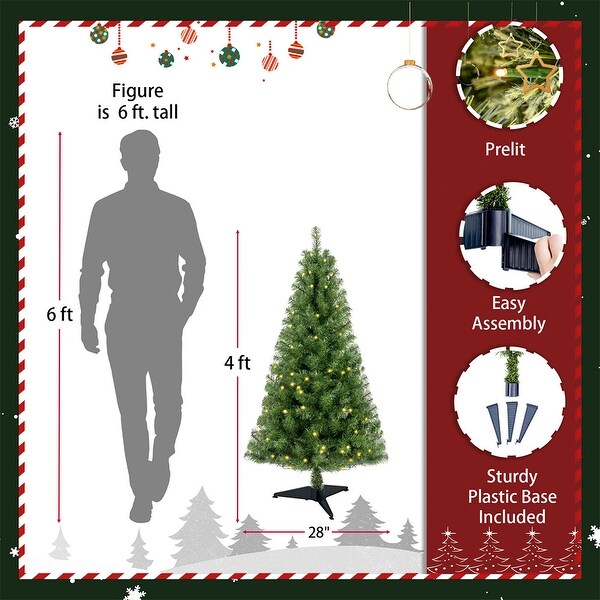 4FT Artificial Christmas Tree Prelit with Stand and 100 Warm White LED Lights，Realistic 241 Branch Tips