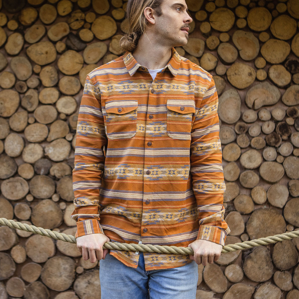 Cabin Jacquard Organic Cotton Shirt - Glazed Ginger Pattern