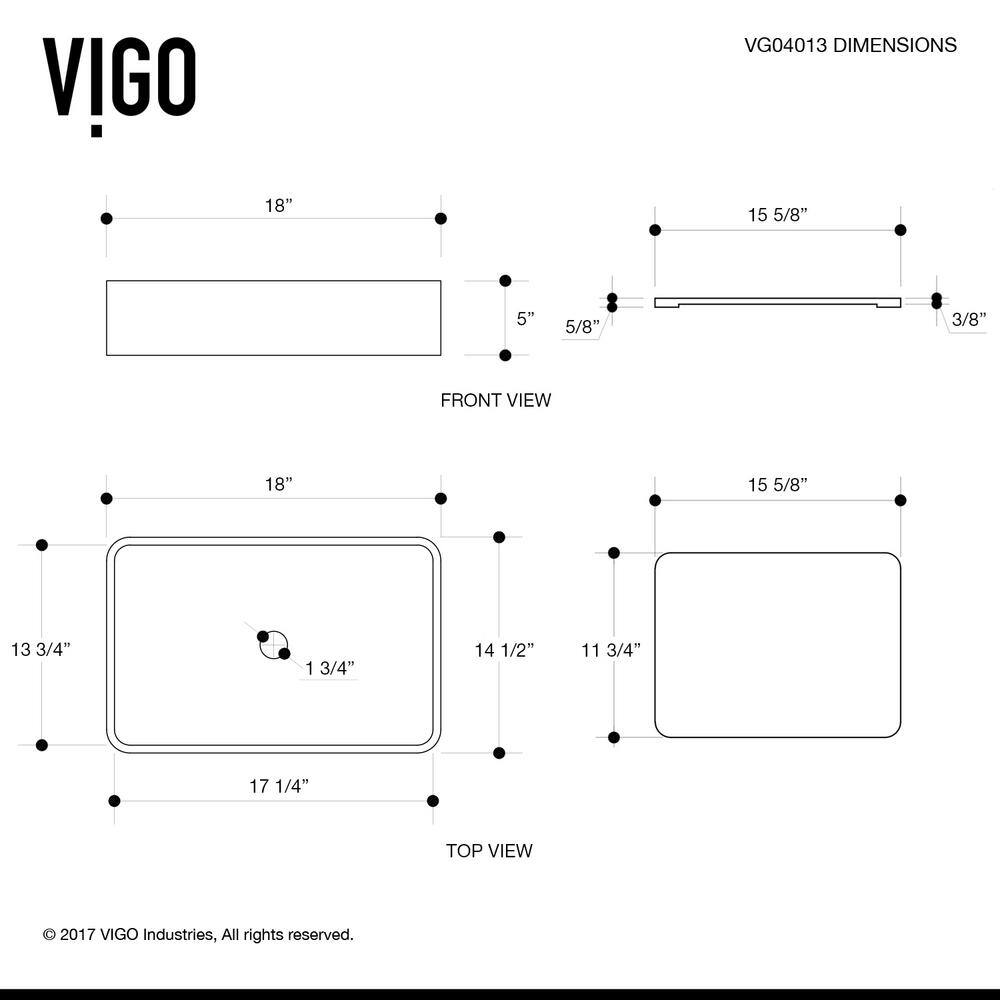 VIGO Jasmine Modern White Matte Stone 18 in. L x 15 in. W x 5 in. H Rectangular Vessel Bathroom Sink VG04013