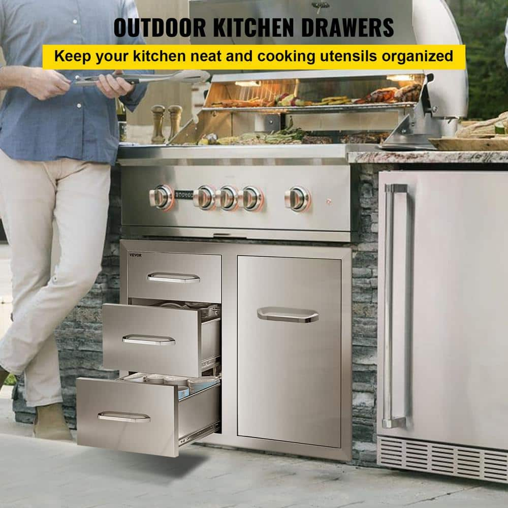 VEVOR Outdoor Kitchen Door Drawer Combo 29.5 in. W x 22.6 in. H x 21.7 in. D Access Drawers with Adjustable Garbage Ring CTG22.5X30X230001V0