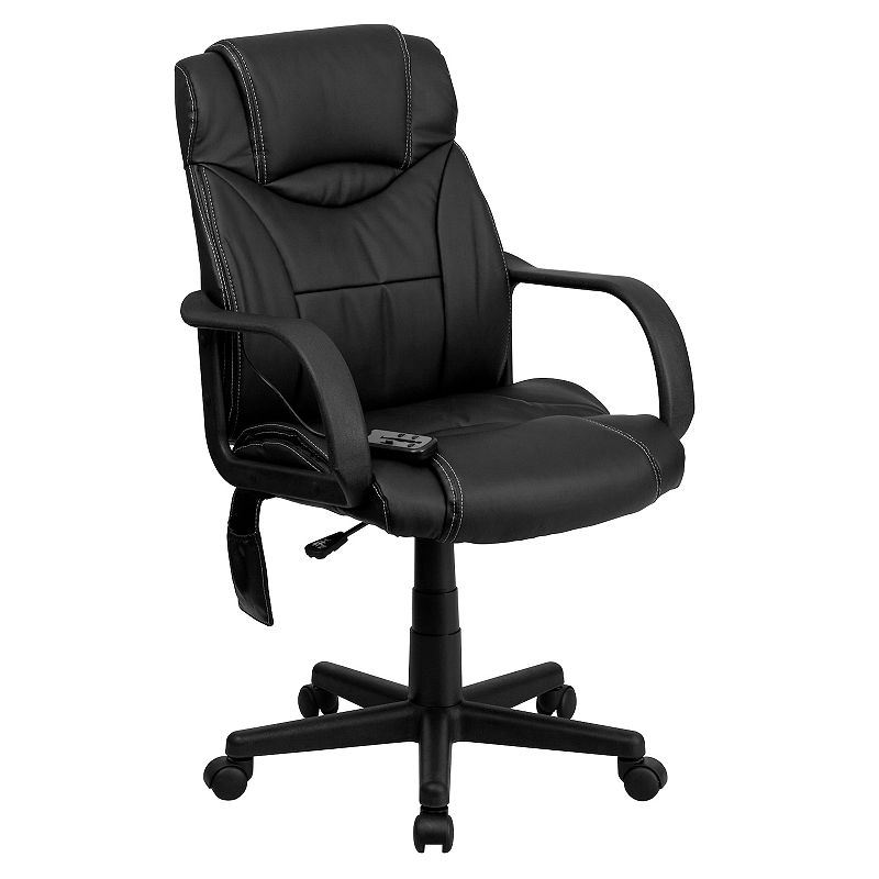 Emma and Oliver Mid-Back Ergonomic Massaging Black LeatherSoft Executive Swivel Office Arm Chair