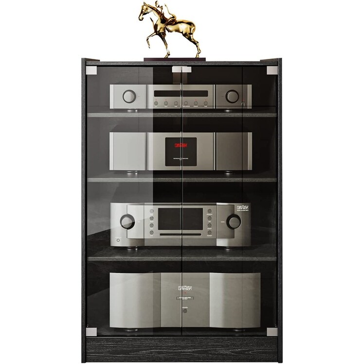 Media Storage Cabinet， Audio Video Media Stand Cabinet with 4 Shelves， Storage for Entertainment Stereo - as picture