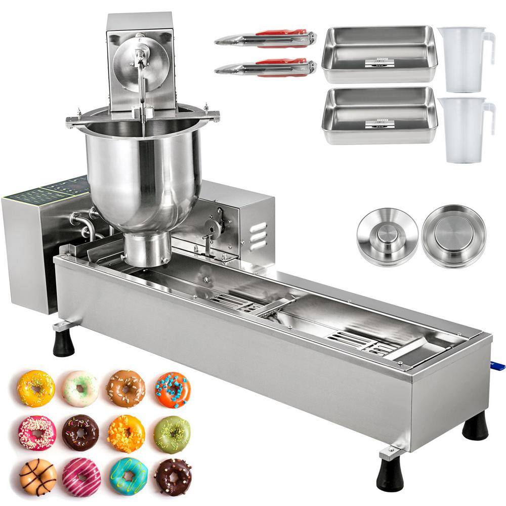 VEVOR Auto Doughnut Maker Single Row Commercial Automatic Donut Making Machine with 7 Liter Hopper 3 Sizes Molds Silver QZDTTQJDP00000001V1