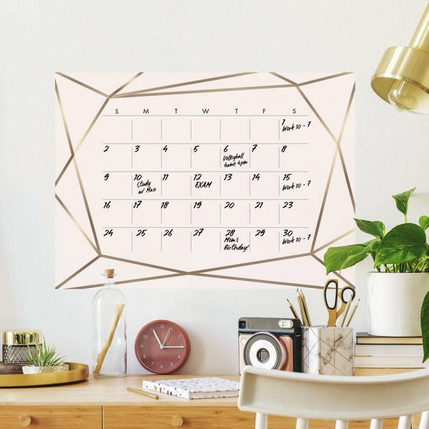 Blush Beauty Dry Erase Calendar Peel And Stick Giant Wall Decal Pink gold Roommates