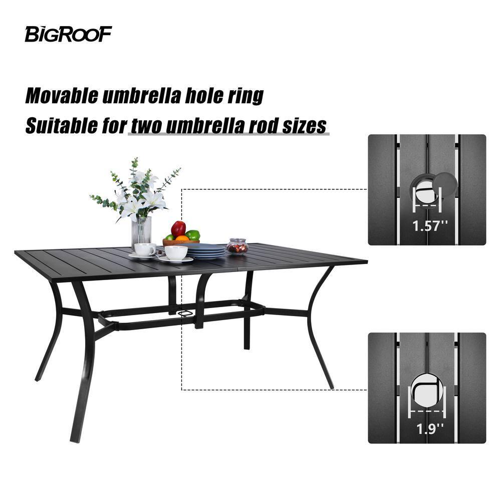 Bigroof Patio Classic Rectangle Metal Black 63 in Outdoor Dining Table with 157 in Umbrella Hole