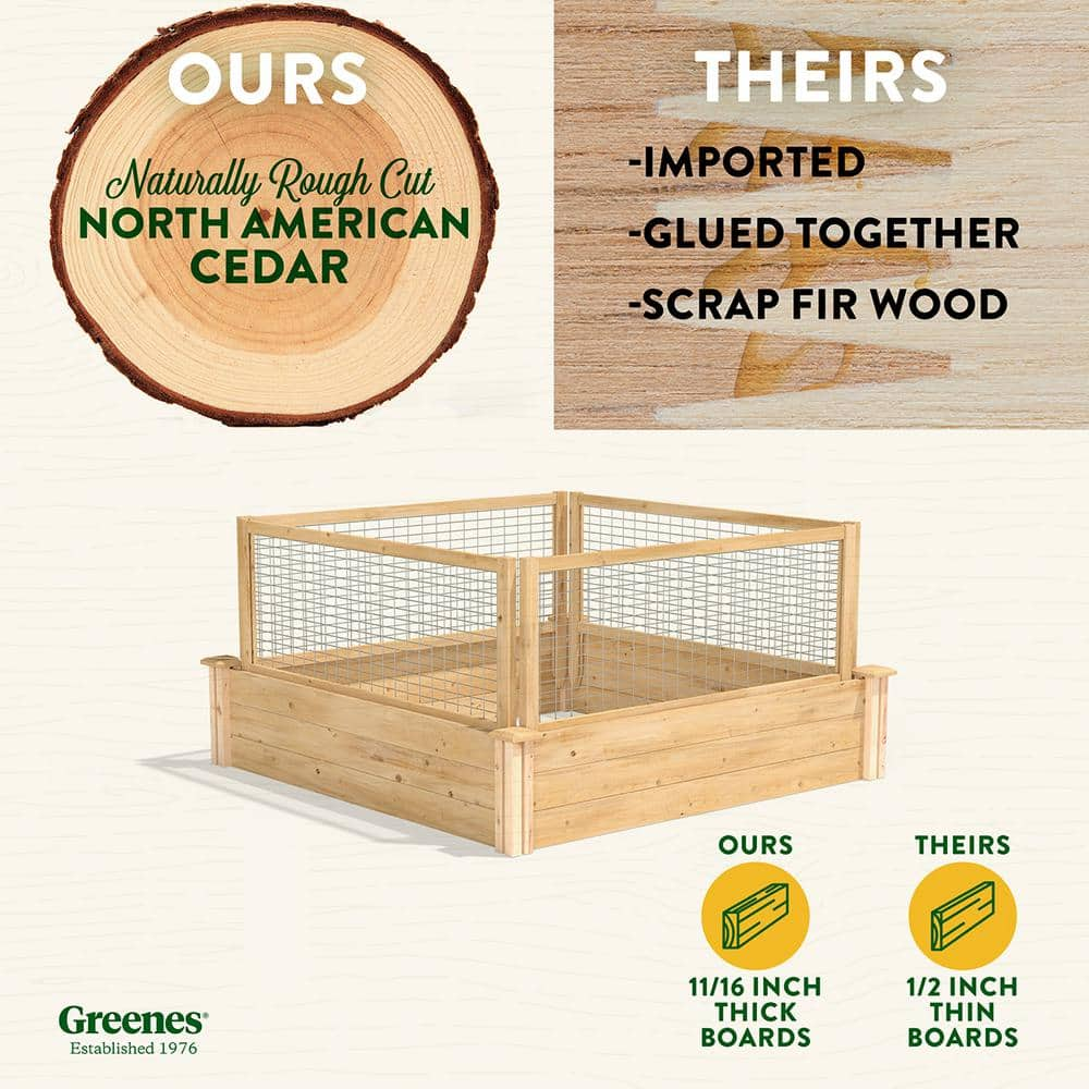 Greenes Fence 4 ft. x 4 ft. x 10.5 in. Original Cedar Raised Garden Bed with CritterGuard Fence System RC4T12BCG