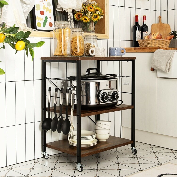 3 tier Large Storage Kitchen Helper  Oven Storage with Cart Adjustable shelf board  Kitchen Baker's Rack With Hooks