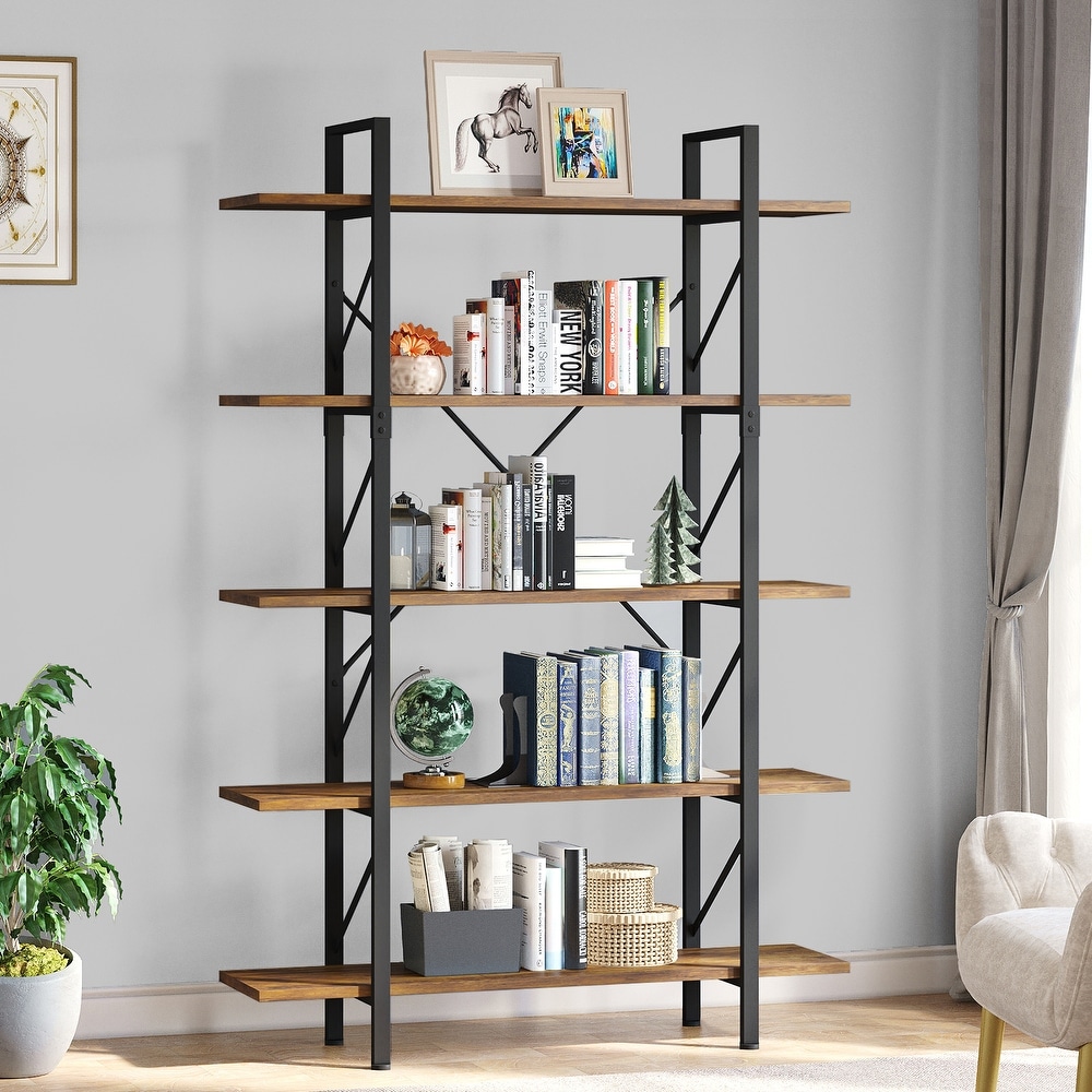 Roul Wood 5 Tier Bookshelf Freestanding 5 Shelf Bookcases Open Display Storage